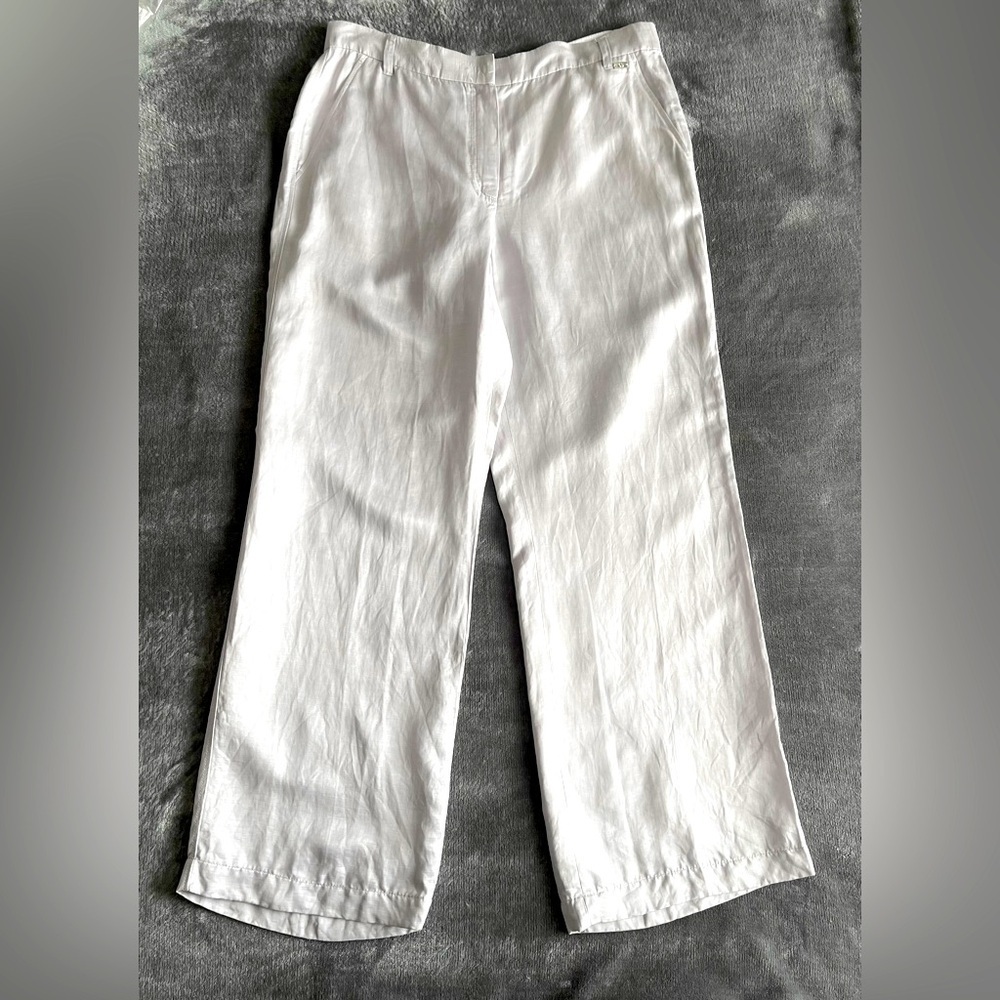 Escada Sport Linen Cupro Wide Leg High Rise Lavender Oil Pants 40 Minimalist